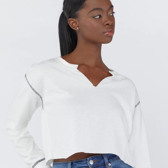 ***SOLD***Split-Neck Waffle Knit Crop Top - Picture 1 of 3